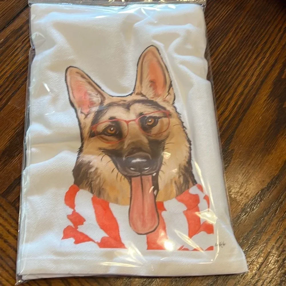 Hippie Hound Studios Christmas Dog Towel “German Shepherd” Holiday Towel Set 2 N